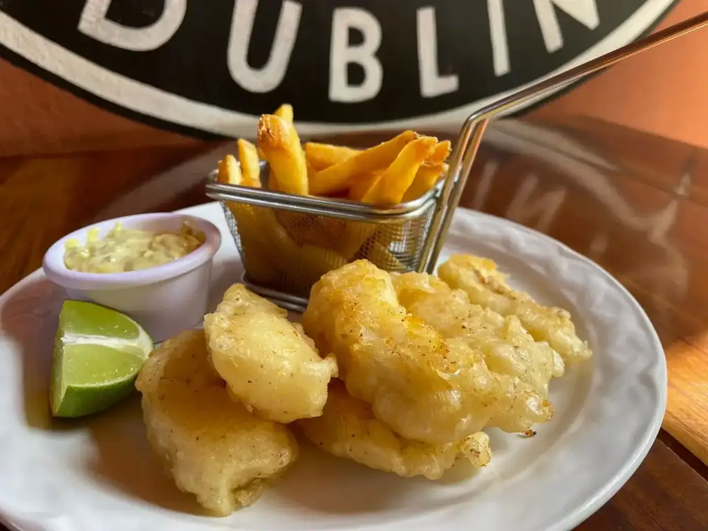 Fish and chips plate at the pub