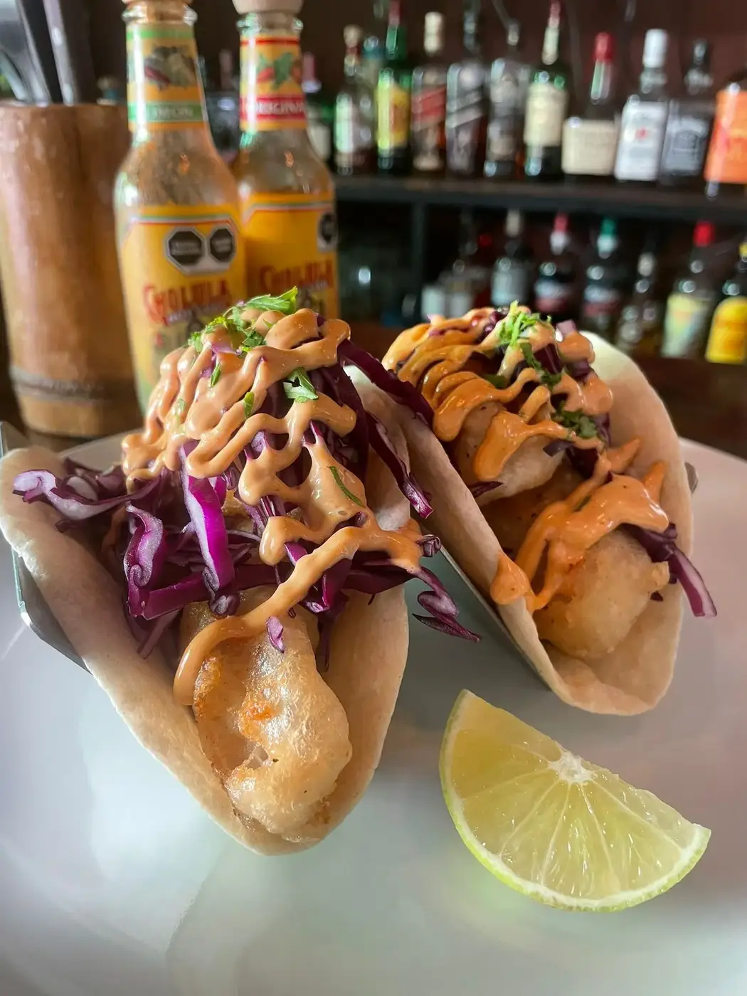 Fish tacos plated at St Patrick's
