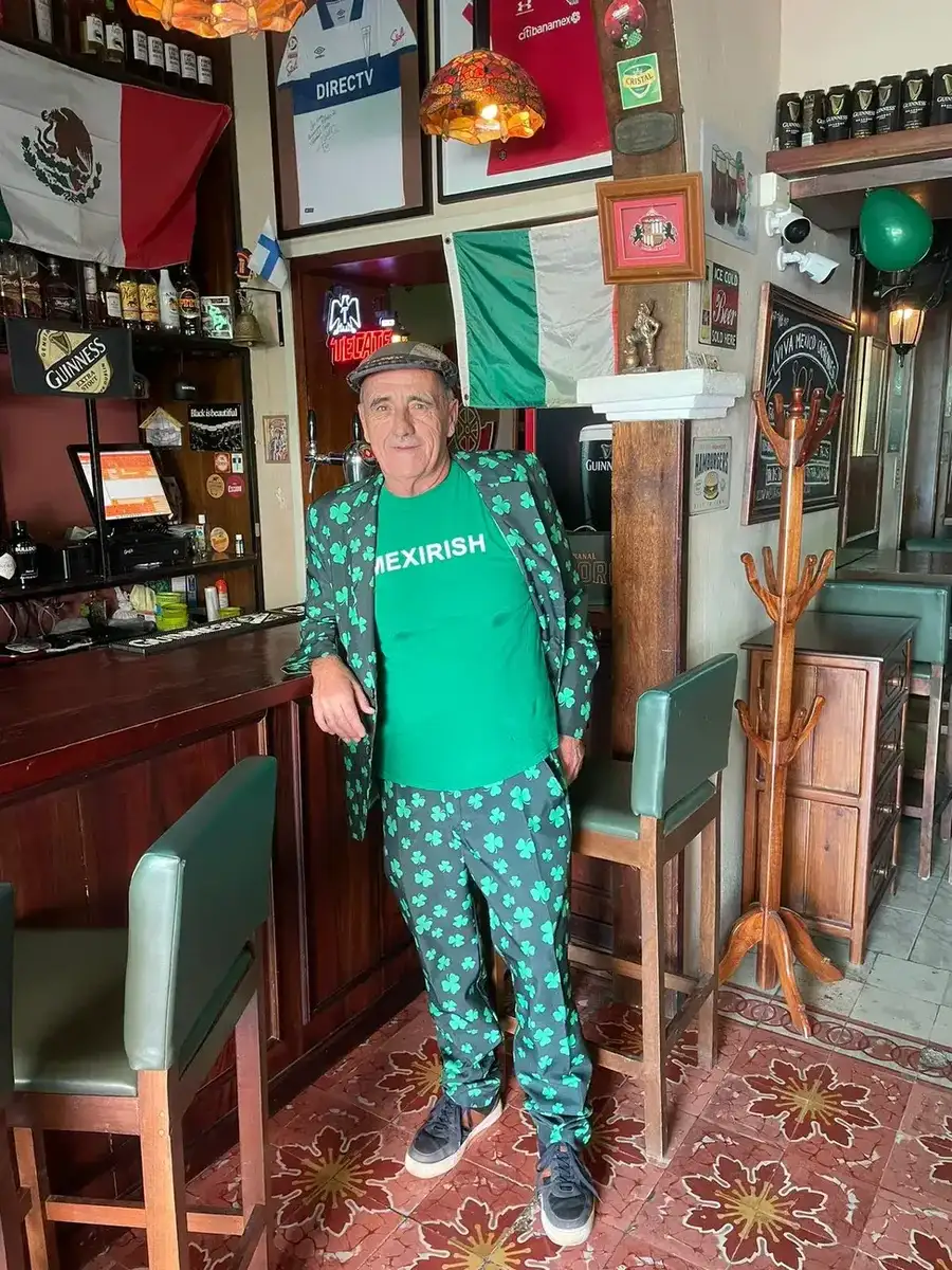 Mouse in his shamrock suit by the bar at St Patrick's